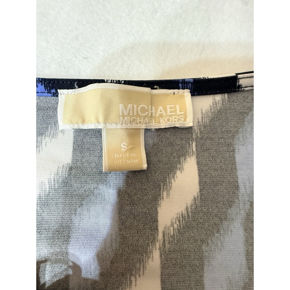 MICHAEL KORS Womens Size Small Black Blue Print Silky Shawl Sleeves - Picture 2 of 10
